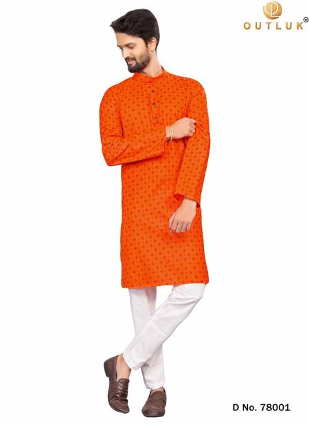 Orange Colour Outluk 78 Printed Cotton Ethnic Wear Kurta With Pajama Collection 78001
